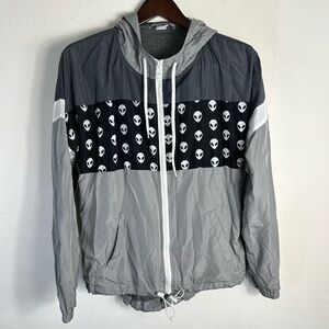 A-Lab Gray & Black Alien Print Windbreaker Jacket – Size M